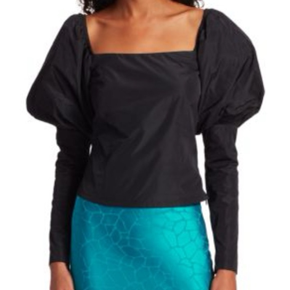 NWT $345 The Andamane Square Neckline Long Sleeve Crop Top XS black taffeta